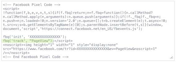 The base code snippet for the Facebook Pixel