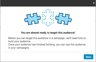 popup showing LinkedIn is working on your matched audience