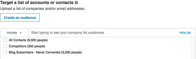 creating lists of combined matched audiences to target in a campaign